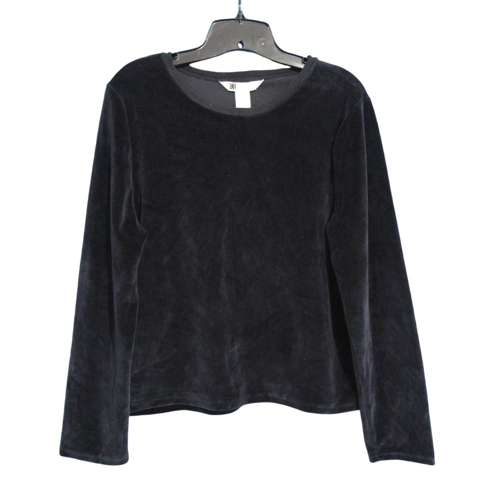 VTG CAROLE LITTLE Black SOFT STRETCH VELVET Round Neck PULLOVER Shirt/Top PXL XL